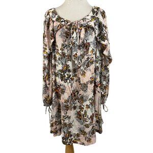Free People Dress Women's Medium Boho Flowing Long Sleeve Tie Detail Floral
